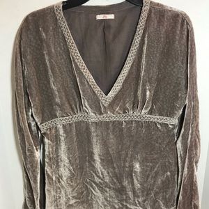 Joie Large Long Sleeve Velvet VNeck Taupe BNWT